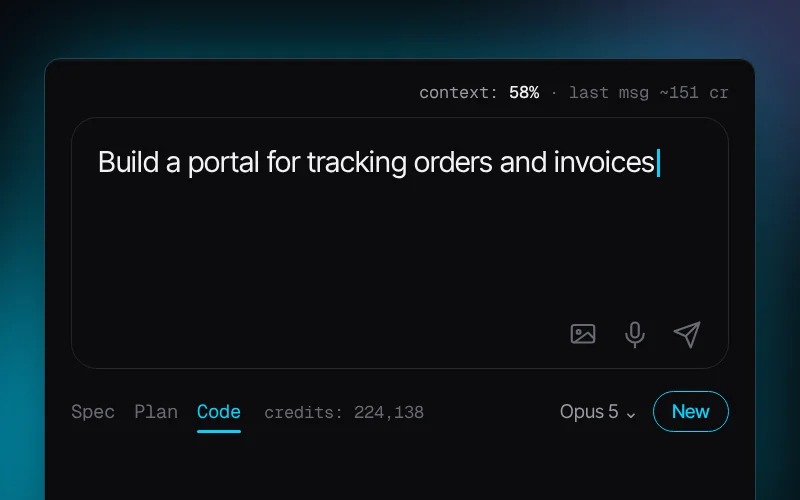 OpenKBS AI app builder prompt: build a portal for tracking orders and invoices