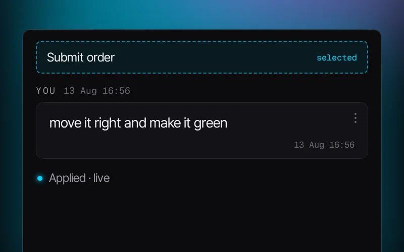Selecting a button in a live app and asking OpenKBS to move it and make it green
